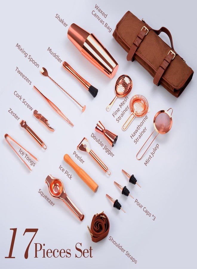 Eligara Bartender Kit Bag, 17-Piece Copper Bar Tool Set Cocktail Shaker Set with All Practical Bar Accessories, Portable Travel Cocktail Set with Shoulder Strap for Bartenders, Parties, Camping Trips - Image 3